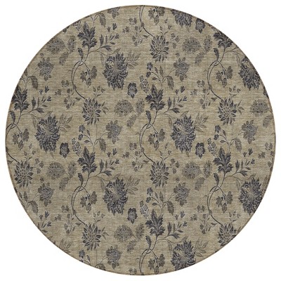 Brown Beige And Chocolate Floral Washable Indoor Outdoor Area Rug