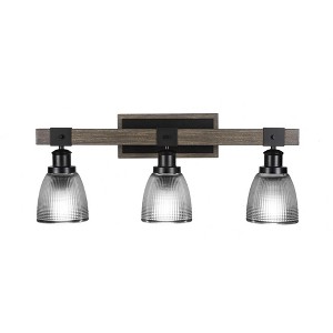 Toltec Lighting Tacoma 3 - Light Vanity in  Black/Painted Wood with 5" Clear Ribbed Shade - 1 of 1