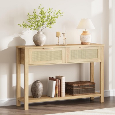 Homhougo Entryway Table with 2 Drawers, Console Table for Entryway, Wood Sofa Table with Storage Ivory