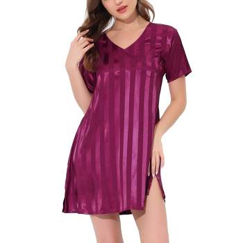 cheibear Women's Short Sleeve Mini length Striped Pajama Dress