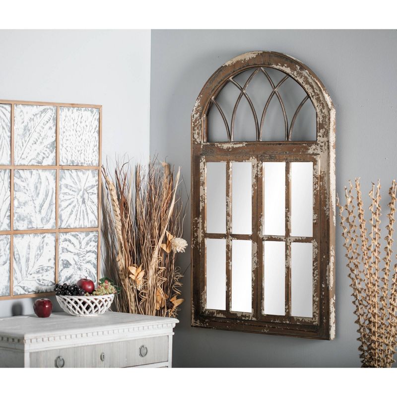 Farmhouse Glass Window Pane Inspired Wall Mirror with Arched Top Brown - Olivia &#38; May, 3 of 20