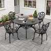 5-Piece Cast Aluminum Outdoor Dining Set with Beige Cushions, Round Table & Ergonomic Chairs - for Patio, Backyard - 2 of 4