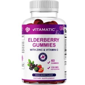 Vitamatic Elderberry Gummies with Vitamin C & Zinc – Mixed Berry Flavor– 60 Gummies - 1 of 4