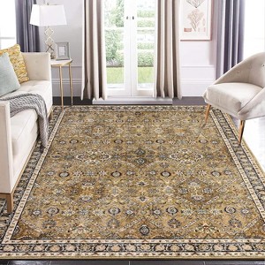 Washable Area Rug, Vintage Faux Wool Floor Cover with Non-Slip Backing, Non-Shedding Thin Foldable Carpet for Living Room Bedroom Kitchen - 1 of 4