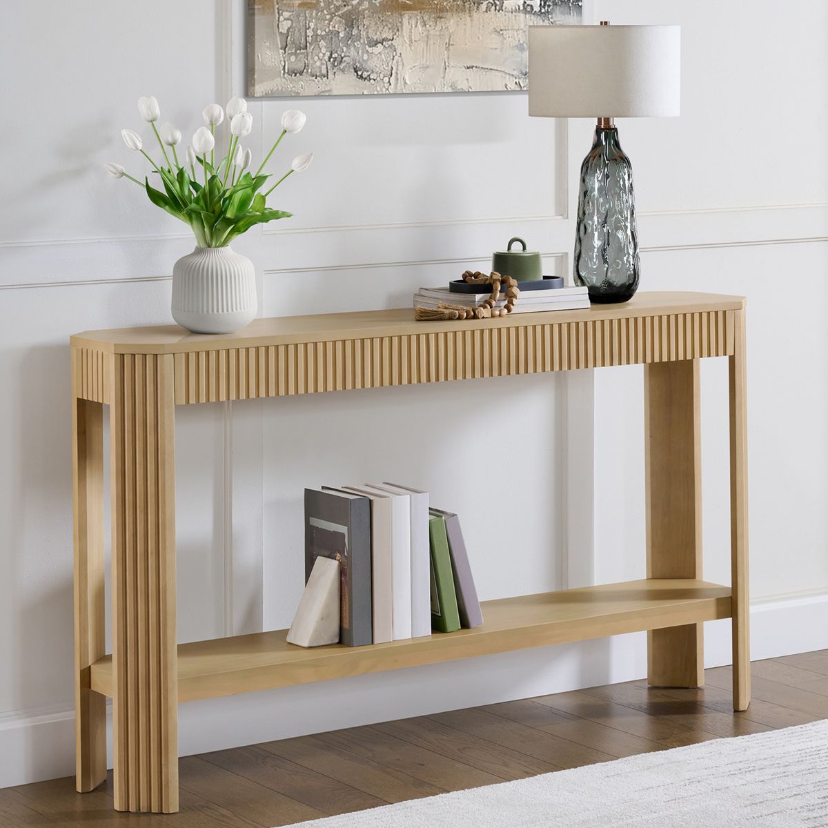 Fluted Solid Wood Console Table 56 Inch - thumbnail 4