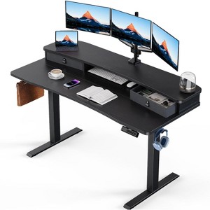 HUANUO 55"x26" Electric Standing Desk with 2 Drawers, Height Adjustable, Home Office Desk with 4 Preset Heights, Black - 1 of 4