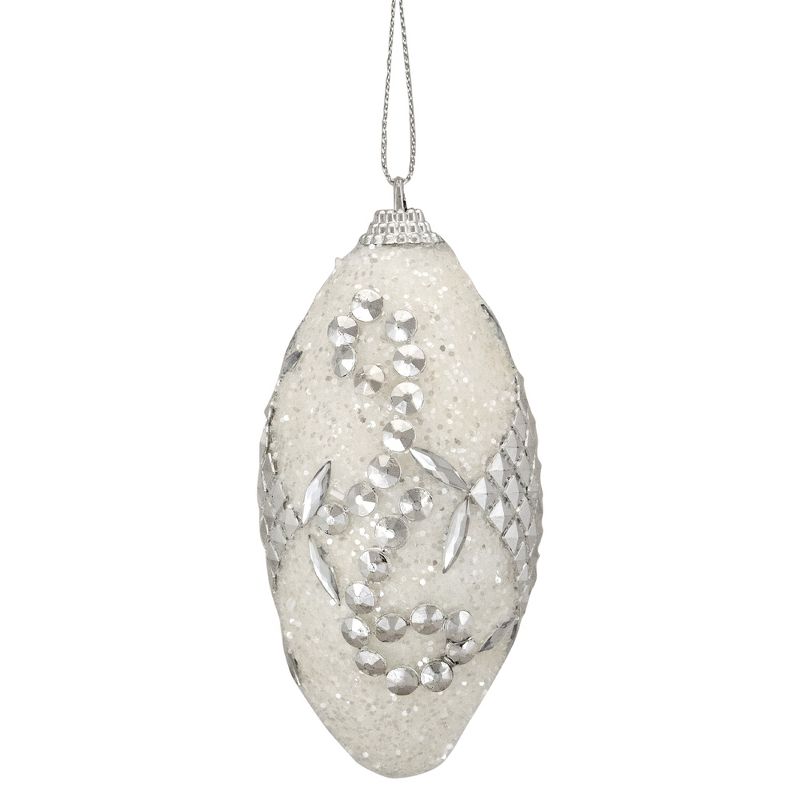 Northlight 4ct Beaded Shatterproof Christmas Finial Ornament Set 4.5" - White/Silver, 4 of 5