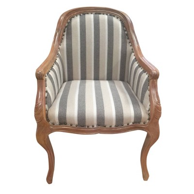 Striped Fabric Arm Wooden Frame Accent Chair Gray/Brown - The Urban Port