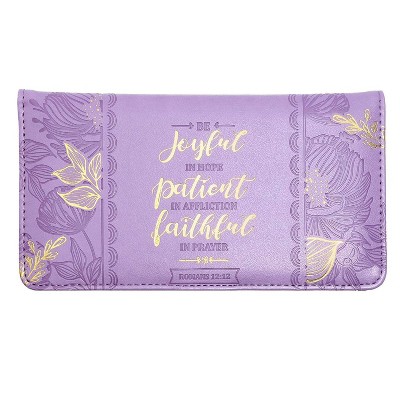 Juvale Checkbook Cover Wallet Credit Card Holder with RFID Blocking, Gold Foil Bible Verse Imprinting & Embossed Lilac for Christian Religious