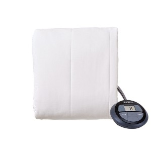 Sunbeam Vertical Quilt Heated Mattress Pad with Digital LCD Display Remote Controller, Auto-Shutoff, and Washable ThermoFine Wiring, Twin Size, White - 1 of 4