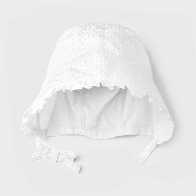 Image of Baby Girls' Floral Bonnet - Cat & Jack™ White 6-12M