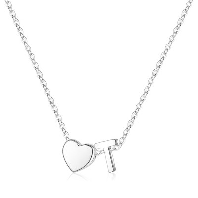 Turandoss S925 Sterling Silver Heart Initial Necklace for Women Girls, Silver Letter Heart Pendant Necklace, Birthday Gifts for Women Girls, 16+3In