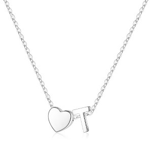 Turandoss S925 Sterling Silver Heart Initial Necklace for Women Girls, Silver Letter Heart Pendant Necklace, Birthday Gifts for Women Girls, 16+3In - 1 of 4