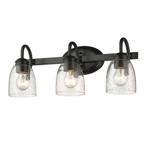 DORESshop 18.89 in. 3-Light Matte Black Modern Bathroom Vanity Light Mirror Wall Light with Black Accents and Seeded Glass Shade - 1 of 4