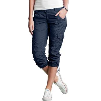HDE Pull On Capri Pants For Women with Pockets Elastic Waist Cropped Pants  Navy Blue - S