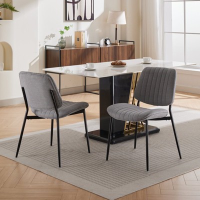 Set of 2 Dining Chairs Armless Chair with Bentwood Back, Upholstered Seat and Metal Legs, Black/Beige/Gray/Orange-ModernLuxe
