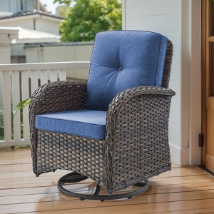 Belord Patio Furniture Swivel Glider PE Wicker Chair, Outdoor Swivel Rocker Seating with Cushions for Porch Deck Balcony, Brown Wicker - 1 of 4