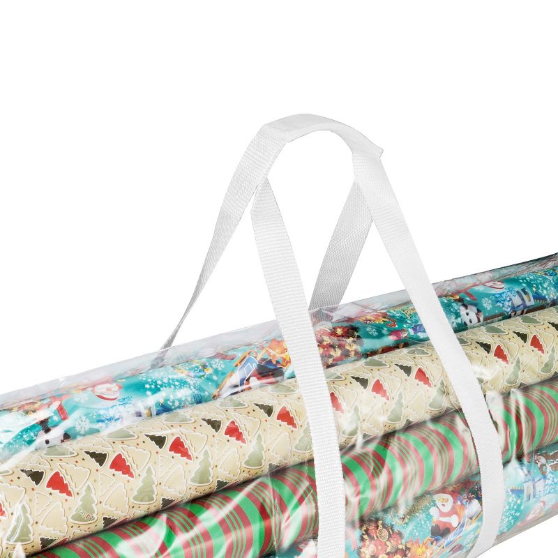 Hastings Home Wrapping Paper Storage Bags - Set of 2 - For 30" and 40" Rolls - Clear Totes With White Handles, 3 of 5