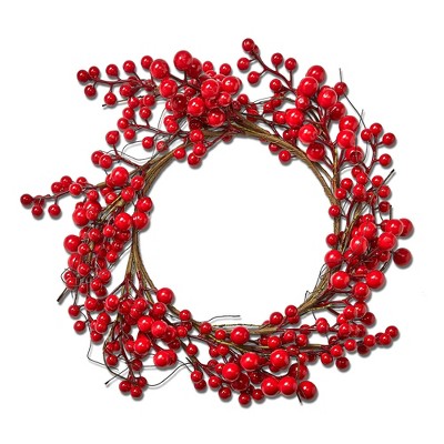tagltd Large Red Berry Artificial Floral Wreath, Holiday Christmas Wall Decoration 15"