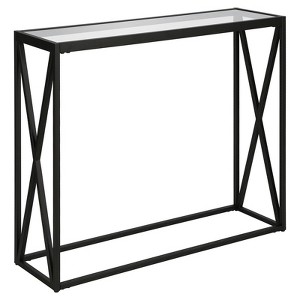 Metal Geometric Glass Top Console Table in Black - Henn&Hart - 1 of 4