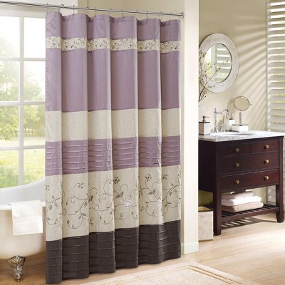 PAGED 72x72 Inch Faux Silk Shower Curtain with Floral Embroidery Design,Shower Curtains for Bathroom