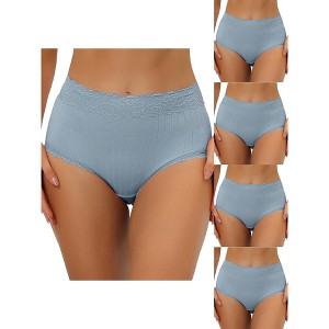 Allegra K Women's High Waist Tummy Control Ribbed Comfortable Lace Trim 5 Packs Briefs - 1 of 4