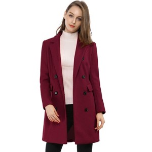 Allegra K Women's Elegant Notched Lapel Double Breasted Long Sleeve Winter Overcoat - 1 of 4