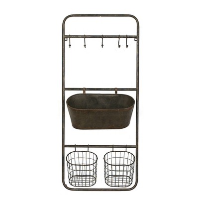 Rusted Hanging Bin and Baskets with Hooks 36.3" x 15.7" - 3R Studios