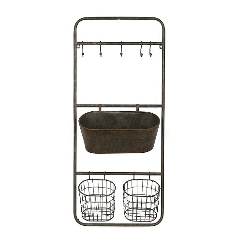 36 3 X 15 7 Rusted Hanging Bin And Baskets With Hooks 3r