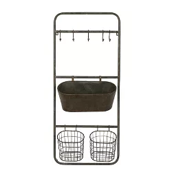 Rusted Hanging Bin and Baskets with Hooks 36.3" x 15.7" - 3R Studios