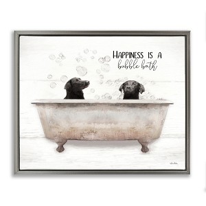 Stupell Industries Happiness is a Bubble Bath Dogs Floating Frame Canvas Art, Gray, 21" x 17" - 1 of 4