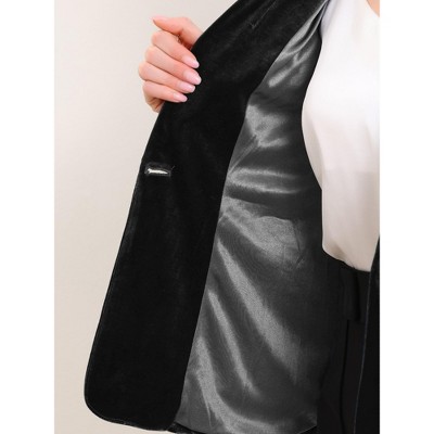 INSPIRE CHIC Women's Velvet Shawl Collared Long Sleeve Button Down with Pockets Business Blazer Small Black — фото 5