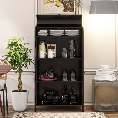 47.6" Metal Storage Cabinet, 4 Tier Display Cabinet with Glass Door, Kitchen Sideboard Buffet, Versatile Bookcase for Living Room Office Bathroom