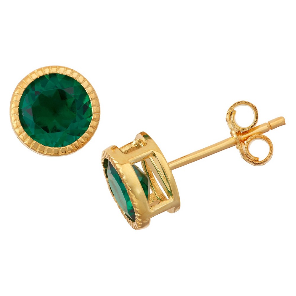 Photos - Earrings 1 2/3 TCW Tiara Gold Over Silver 6mm Bezel-set Emerald Stud 