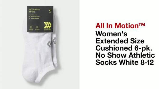 Women&#39;s Extended Size Cushioned 6pk No Show Athletic Socks - All In Motion&#8482; White 8-12, 5 of 6, play video