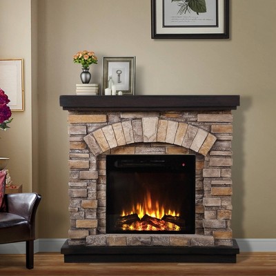 36" Freestanding Electric Fireplace Tan - Home Essentials