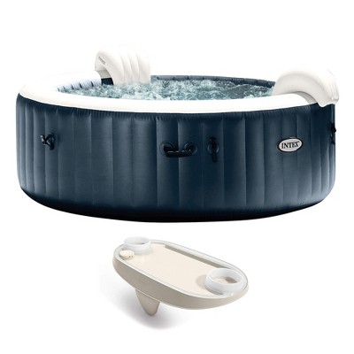 Intex PureSpa Plus 6 Person Portable Inflatable Hot Tub Bubble Jet Spa with Tablet Mobile Phone White LED Light Strip Tray Accessory