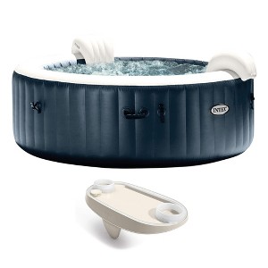 Intex PureSpa Plus 6 Person Portable Inflatable Hot Tub Bubble Jet Spa with Tablet Mobile Phone White LED Light Strip Tray Accessory - 1 of 4