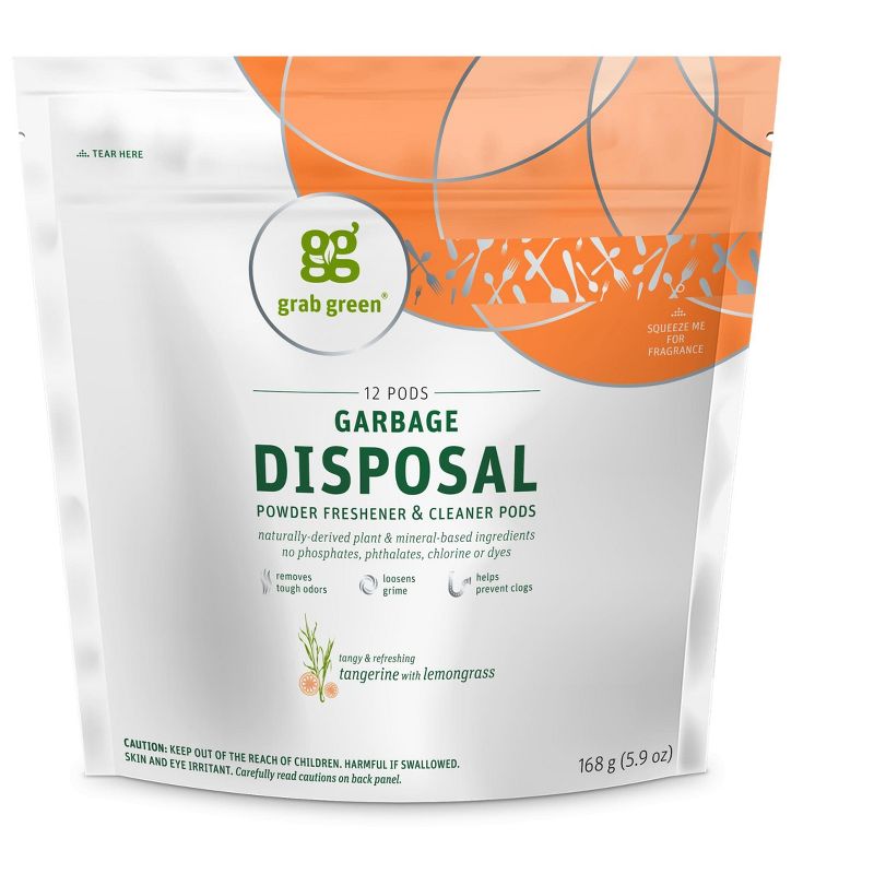 Grab Green Garbage Disposal Freshener & Cleaner Pods, Tangerine with Lemongrass Scent, 1 of 10
