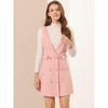 Allegra K Women's Elegant Vintage Button Front V Neck Plaid Tweed Overalls Pinafore Dress - 3 of 4