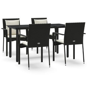 vidaXL Patio Dining Set Outdoor Rattan Wicker Table and Chair Set for Porch - Black 55.1" Table Length 4 Chairs - 1 of 4