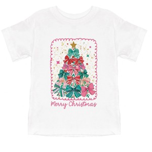 Merry Christmas Bow Tree - Toddler Short Sleeve Graphic T-Shirt - 1 of 4