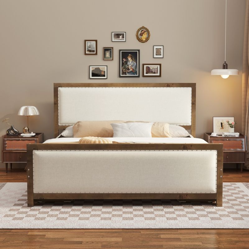 Queen/Full Size Upholstered Platform Bed with 4 Drawers, Beige-ModernLuxe, 3 of 13