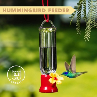 Set of 6 Transparent Mini Hummingbird Feeders with Red and Yellow Flower Design