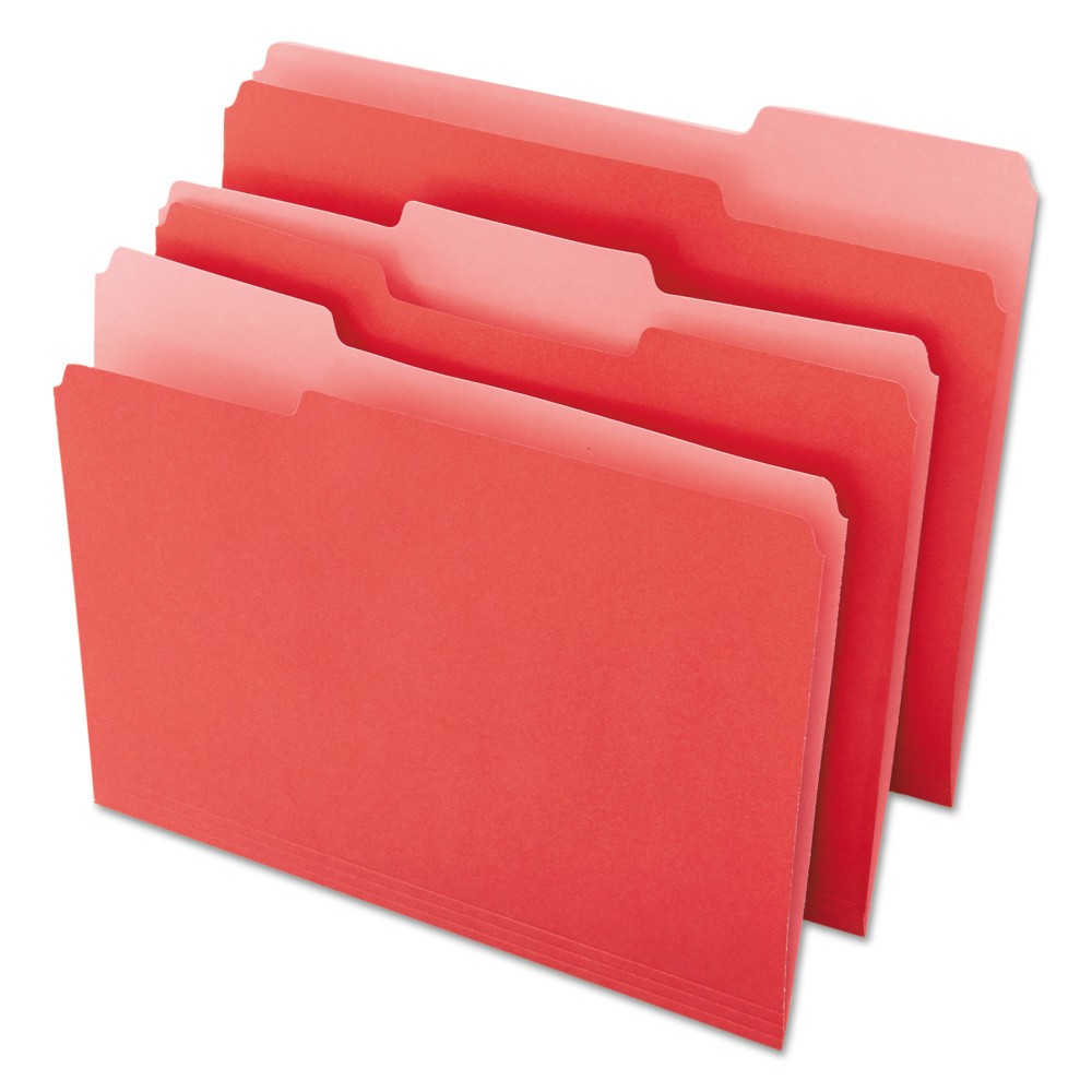 UPC 087547105030 product image for Universal File Folders, 1/3 Cut One-Ply Top Tab, Letter, Red/Light Red, 100/Box | upcitemdb.com