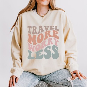 Simply Sage Market Travel More Worry Less Lightweight Garment Dyed Sweatshirt - 1 of 4