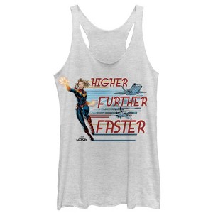 Women's Marvel Captain Marvel Higher Mantra Cartoon Racerback Tank Top - 1 of 3