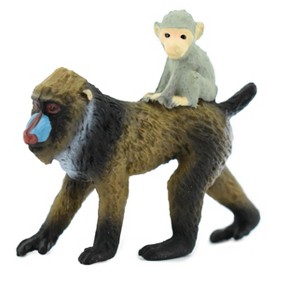 Collectible Wildlife Gifts | Mandrill With Baby, Baboons, Old World Monkeys, Rubber Animal,  Toy Model, Hand Painted, Gift,  2 1/2"  CH425 BB109 - 1 of 4