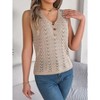 Womens Knit Sweater Tank Tops Casual Summer V Neck Loose Fit Sleeveless Button Pointelle Shirts - 4 of 4