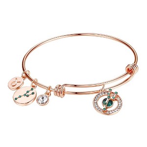 Leafael Superstar Zodiac Adjustable Bangle Bracelet with Premium Crystals Horoscope Constellation, 14K Rose Gold Plated, 7" Diameter - 1 of 4